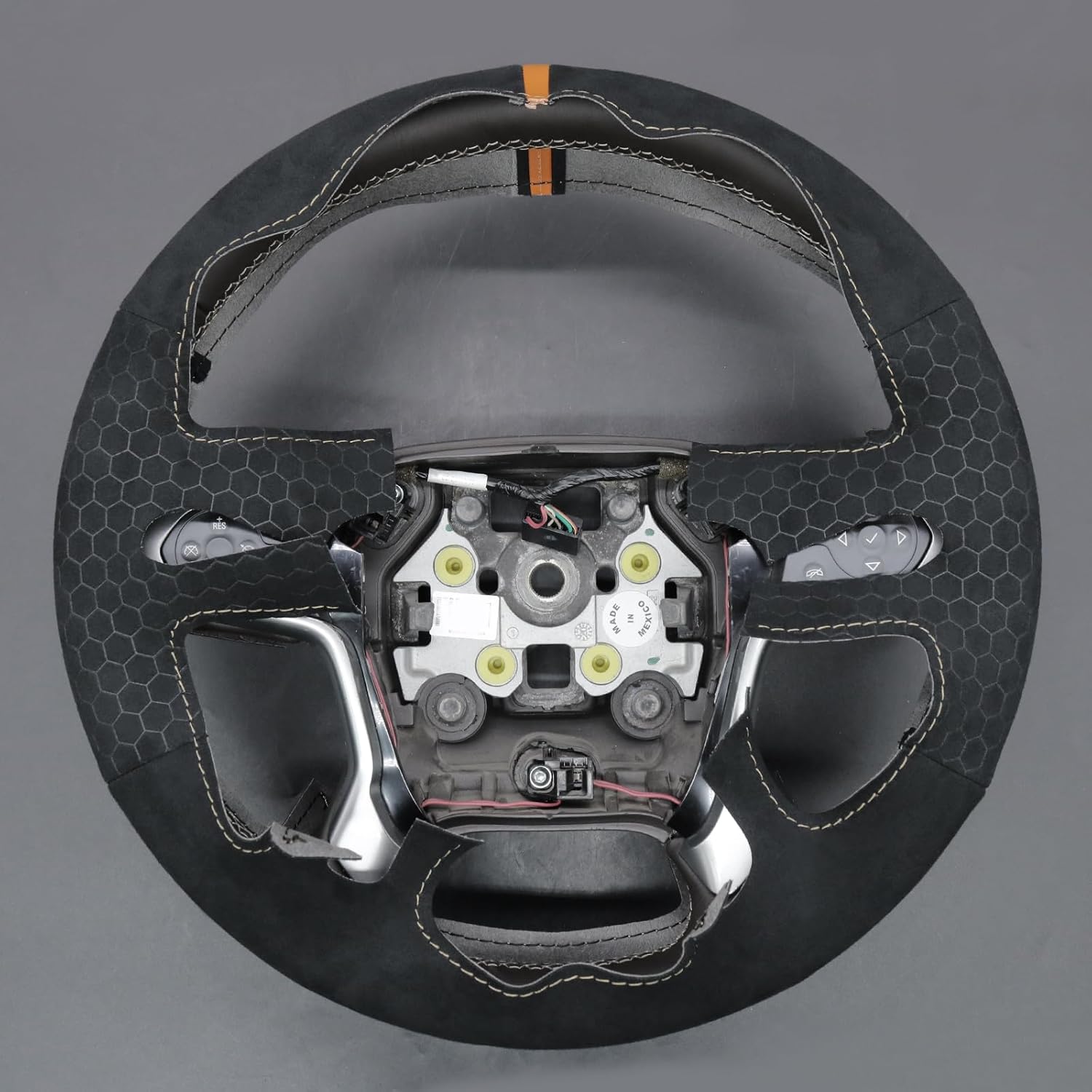 MEWANT Hand Stitch Black Hive Embossed Athsuede Steering Wheel Cover Wrap for Chevy Silverado 1500 2500 Suburban Tahoe