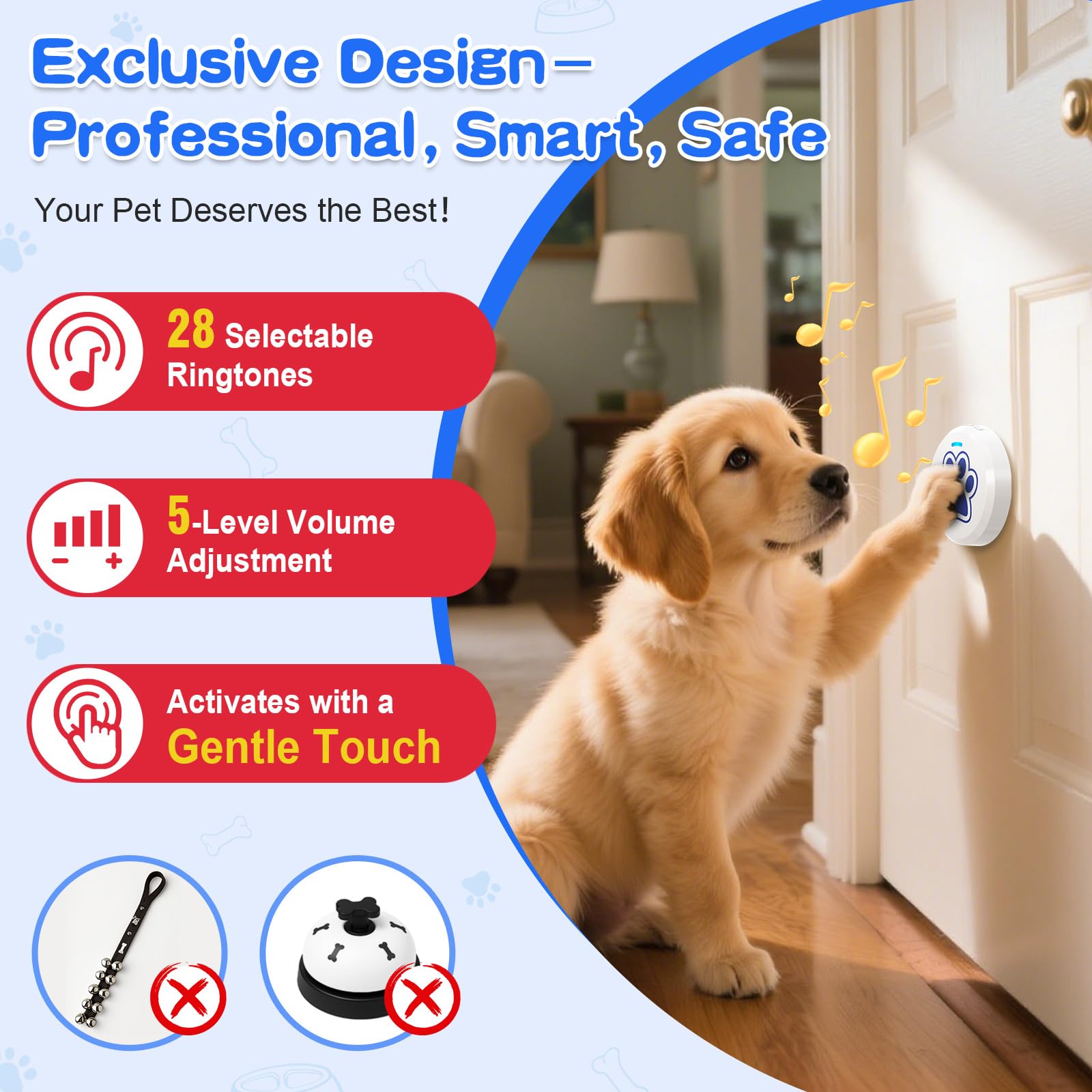 ChunHee Smart Dog Bells Toilet Training 0-115dB Volume Adjustable 28 Ringtones Dog Doorbell Puppy Training to Go Outside (Blue, 1 Pack) - Image 2