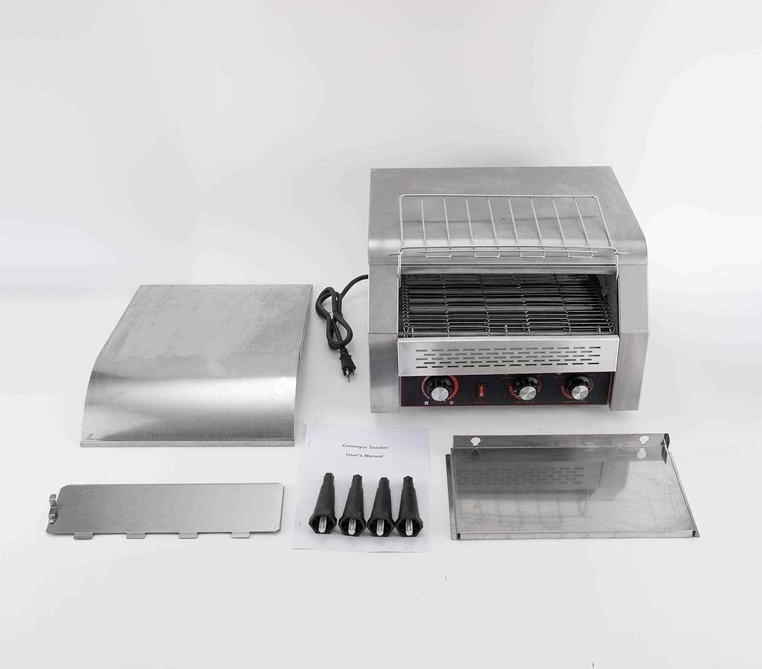 Commercial Toaster Conveyor 450 Slices/Hour, 2600W Stainless Steel Heavy Duty Commercial Toaster Conveyor for Restaurant with Three-ring Heating Tubes for Bun Bagel Bread Baked