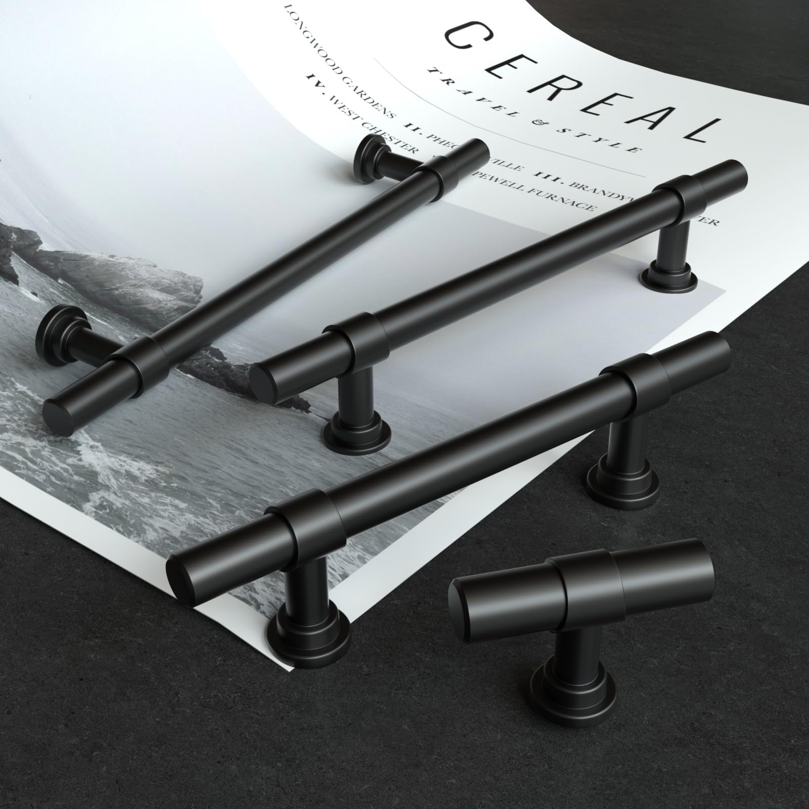 LONTON - Maniglie per mobili da cucina, 15 pezzi, colore nero, 160 mm, distanza tra i fori
