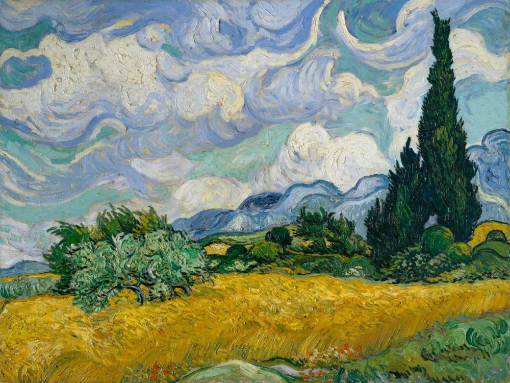 Feeling at home KUNSTDRUCK auf MATTE PAPIER 220gr Zypressen II Van Gogh Vincent - Landschaft horizontal Poster Landschaften Landschaft Landschaft Bild auf Papier cm_63_X_84