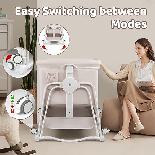 Miniatura 4 de Moisés 4 en 1 para bebé, cuna mecedora con ruedas bloqueables, almacenamiento, mosquitera y colchón incluidos, moisés ajustable de 7 niveles para