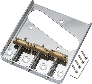 Musiclily Pro 54mm Vintage Telecaster Bridge with Barrel Brass 3-Saddle for Squier and Import Tele Style Electric Guitar, Chrome