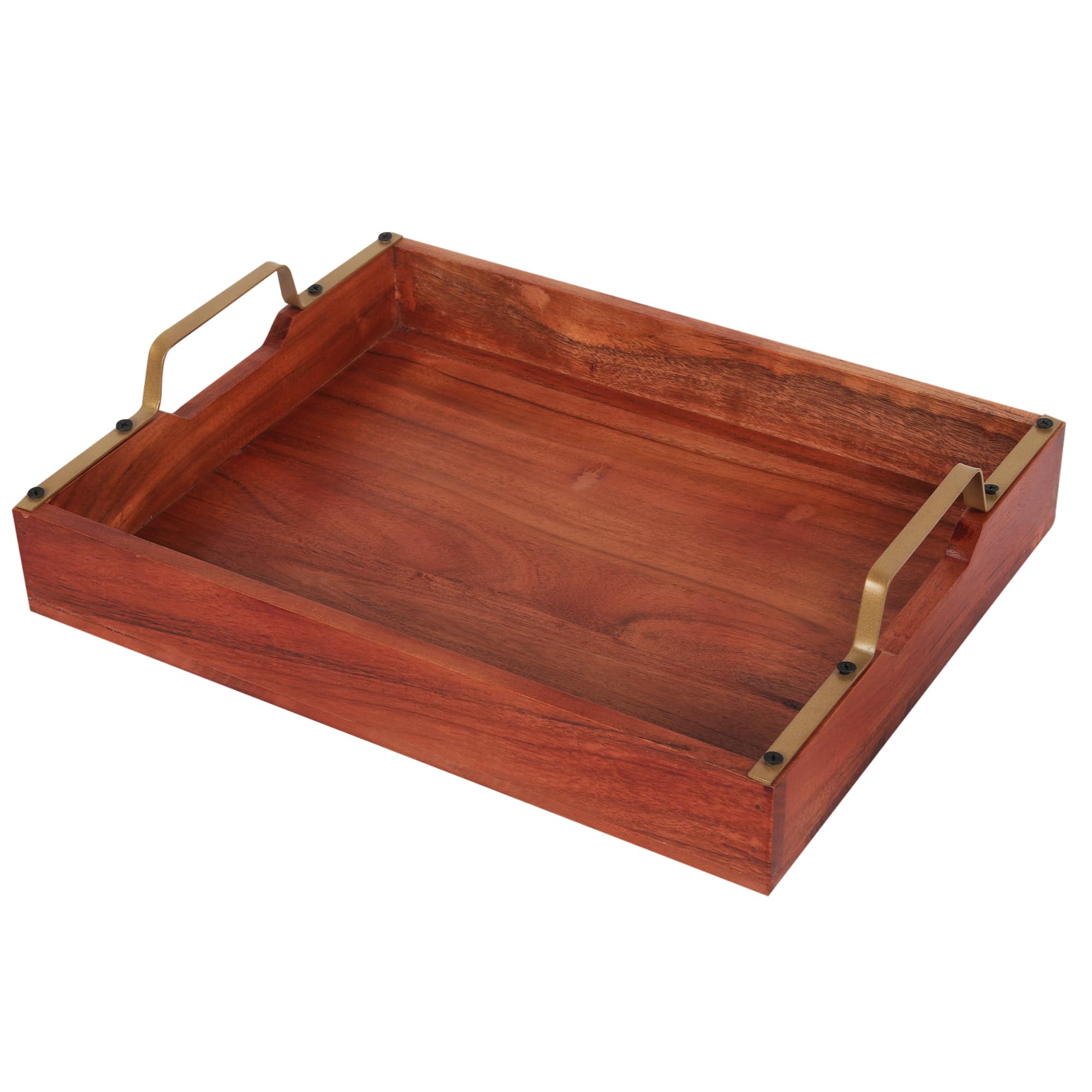 Anything & Everything Wooden Serving Tray with Brass Handle,Sheesham Wood