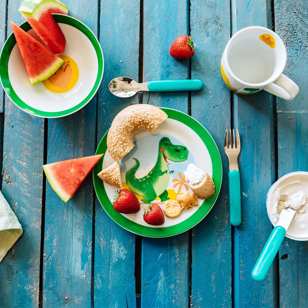 Set De Vaisselle Bébé 5 Pièces En Bioplastique - Assiette, Bol, Tasse, Cuillère, Fourchette - Design Animaux éléphant