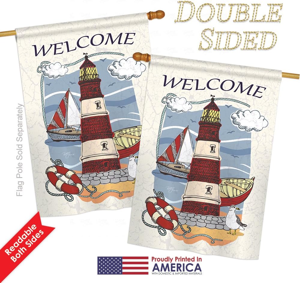Breeze Decor - Lighthouse Shore Coastal - Everyday Impressions Decorative Vertical House Flag 28" x 40" Printed in USA