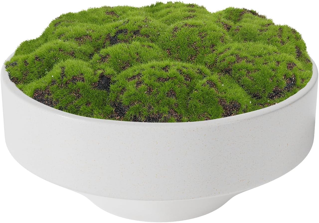 NAHARO New Moss Bowl, Handmade Ceramic Bowl. 11" Artificial Moss Centerpiece for Home Decoration, Living Room, Office