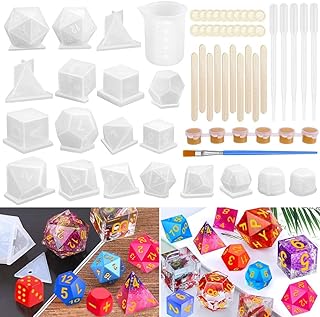 Dice Molds, Shynek 19 Styles Polyhedral Game Dice Molds Set with Silicone Dice Mold, Mixing Sticks, Measuring Cup, Droppers, Acrylic Paints Set for Epoxy Resin Dice Making