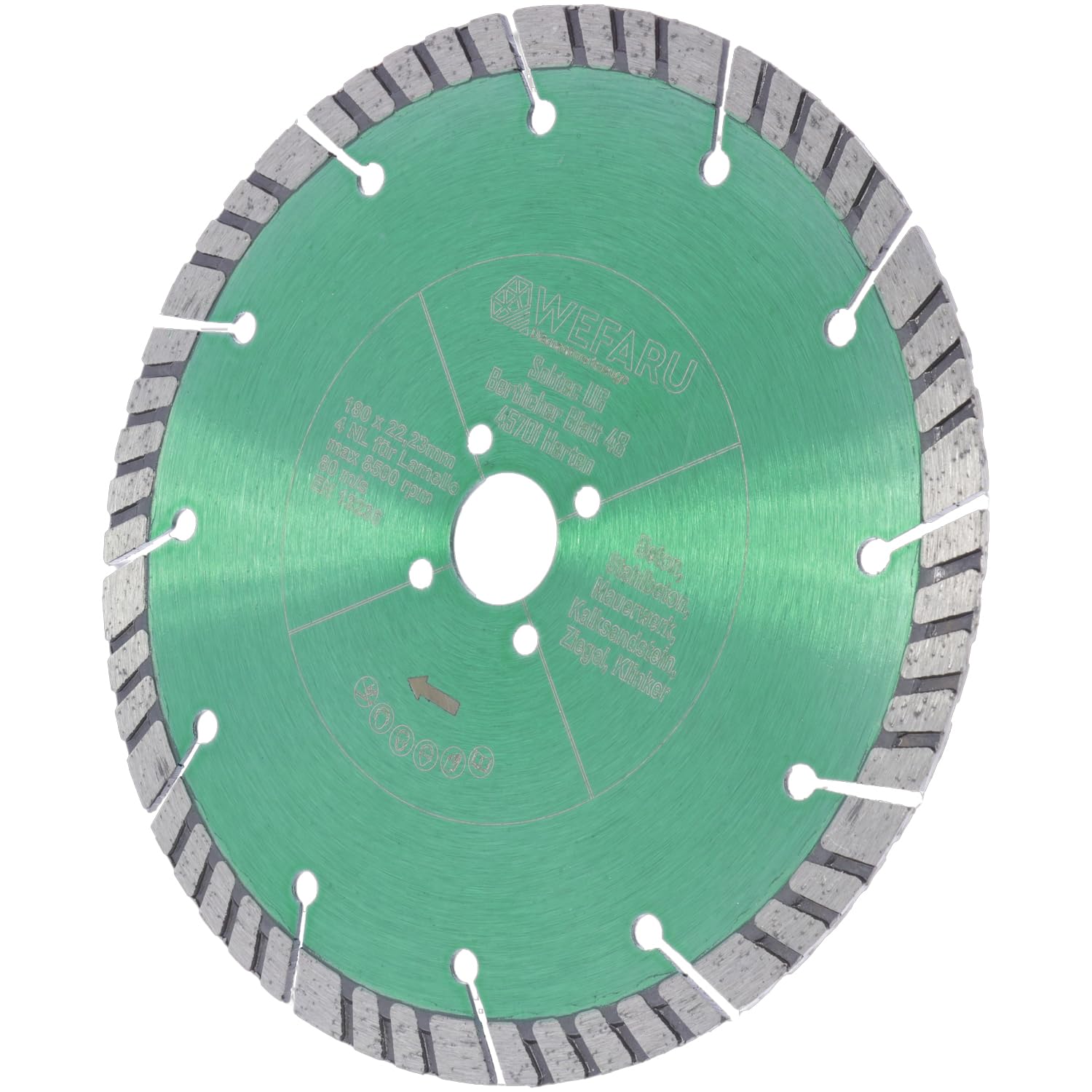 Profi Diamanttrennscheibe TLM 12 – 180 mm passend für FEIN MF 14-180 & Lamello Tanga DX200 – 12 mm Turbo-Segmente – Fensterfräse Zubehör für die Fenstersanierung – 4 Nebenlöcher