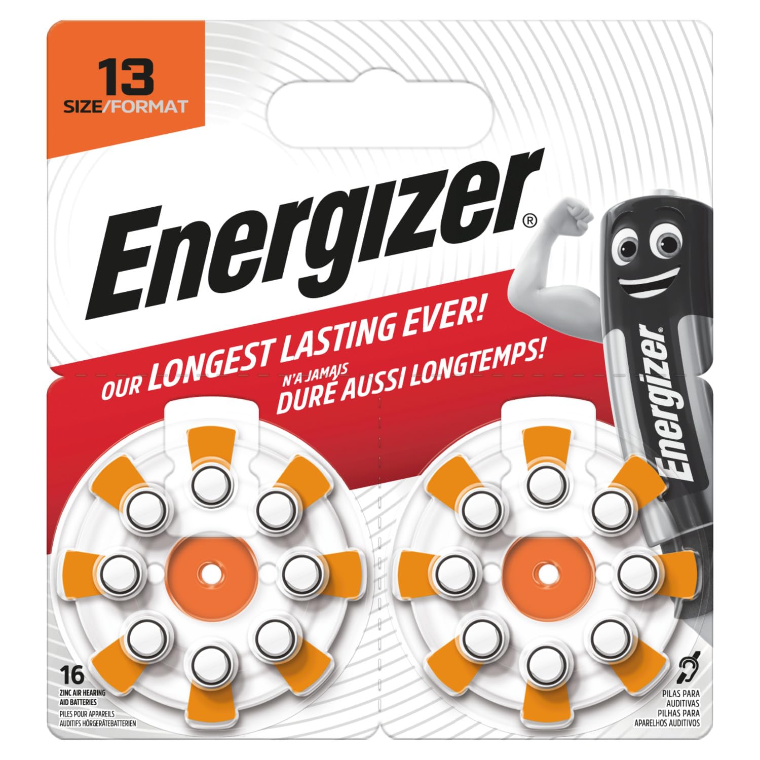 Energizer Hörgerätebatterien Größe 13 – 16 Stück, Zink-Luft, EZ Turn & Lock