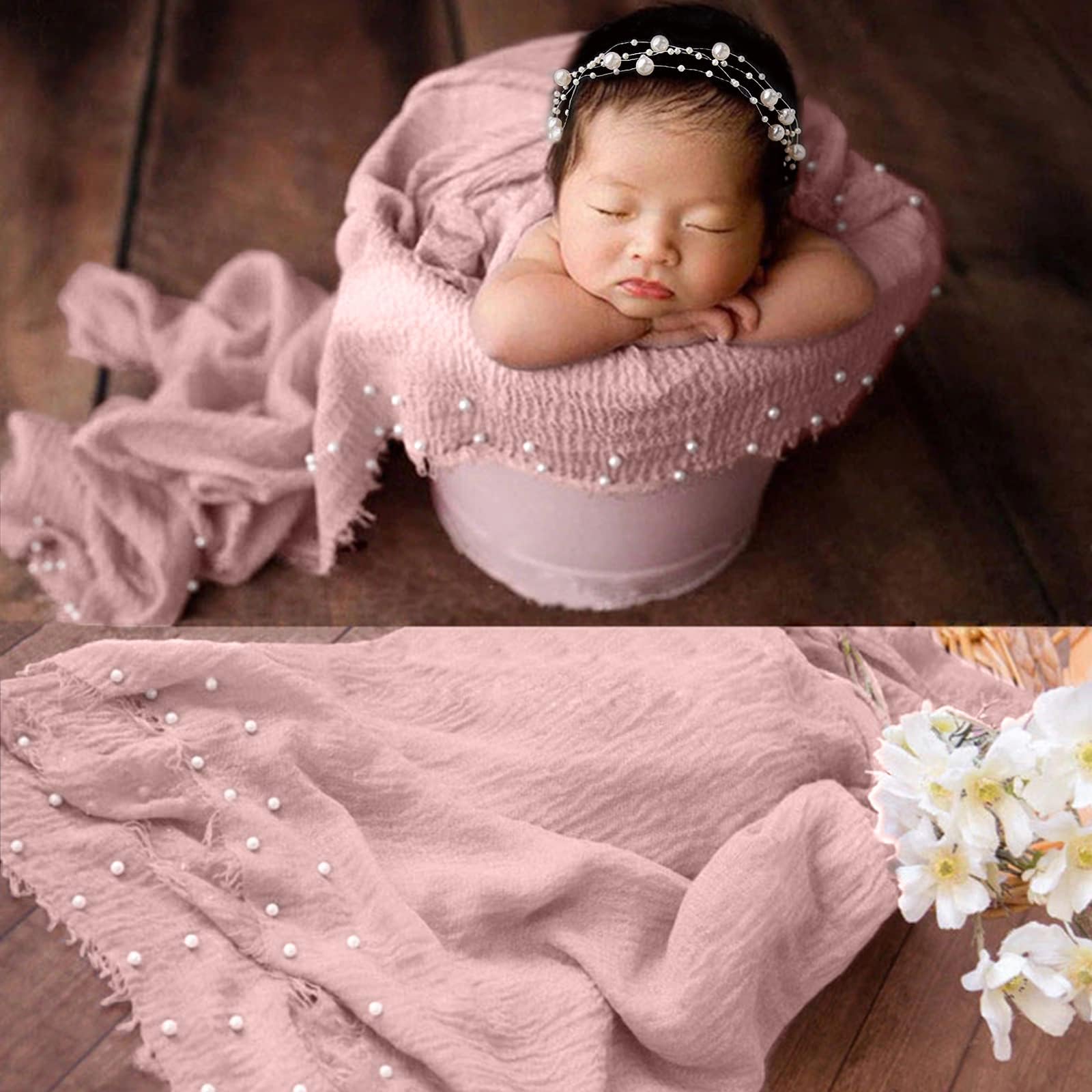2 pezzi di puntelli per bambini, set di scene per fotografia, accessori di scena per neonati, fatti a mano con perla bianca