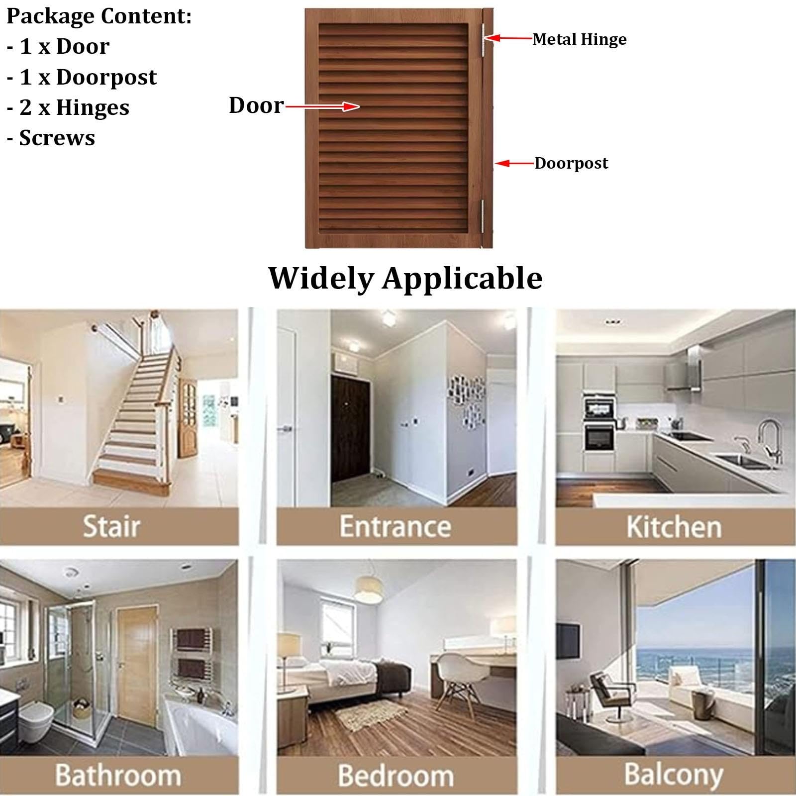 Porte battante en bois massif pour café/cuisine Porte intérieure battante | Avec 2 charnières à ressort, idéale pour couloir, cuisine, bar, pub ou entrée(W80xH90CM)