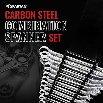 SPARTAN Carbon Steel Combination Spanner Set/Wrench Set/Tool Kit Multipurpose Home Use and Professional Spanners, Corrosion Resistant Chrome Plating Open Jaw and Ring Spanners (Silver, Set of 12)