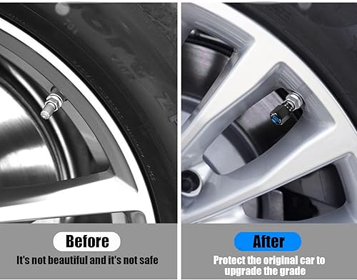 Miniatura 5 de Sodcay Pack 4 tapones de válvula de neumático de doble hoja con capucha de calavera para rueda de automóvil, tapones universales para válvulas de