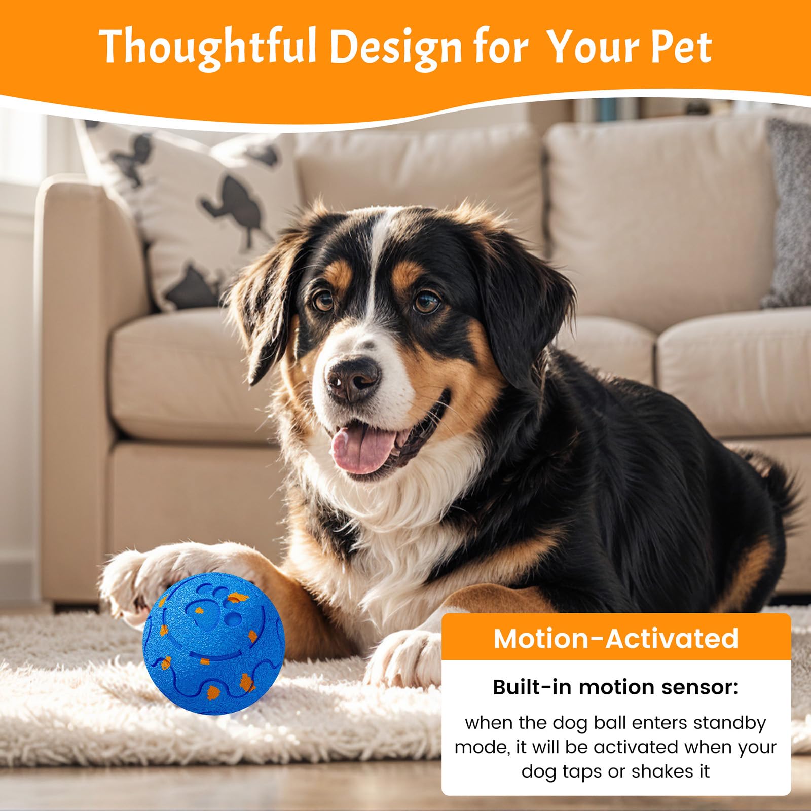 Juguetes interactivos para perros grandes, movimiento inteligente automático, acción de rebote y rodamiento, duradero E-TPU resistente a las mordidas, recargable e impermeable para perros