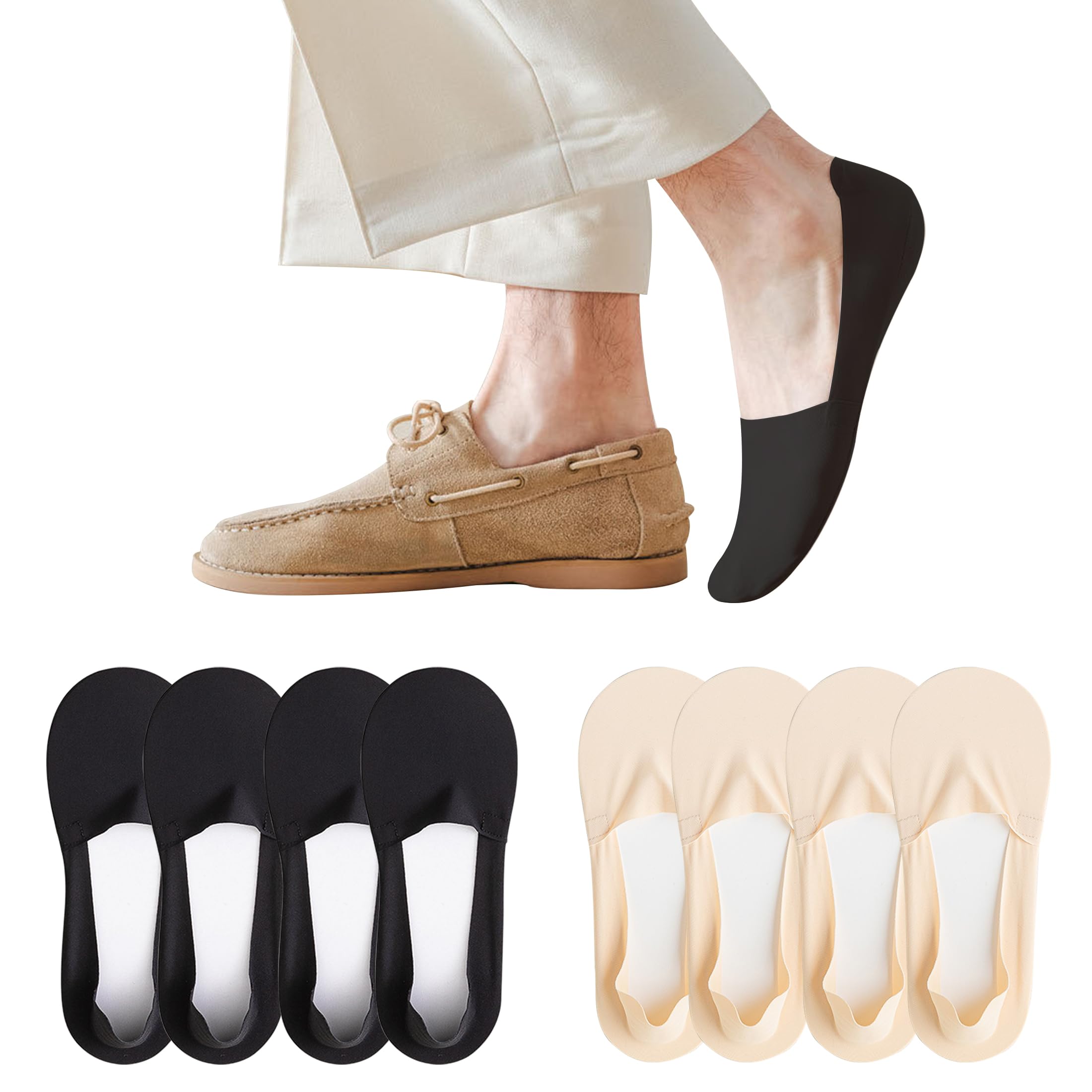 PENUUP 4 Pack Mens No Show Socks Thin Non Slip Low Cut Liner Socks Invisible for Flats Boat