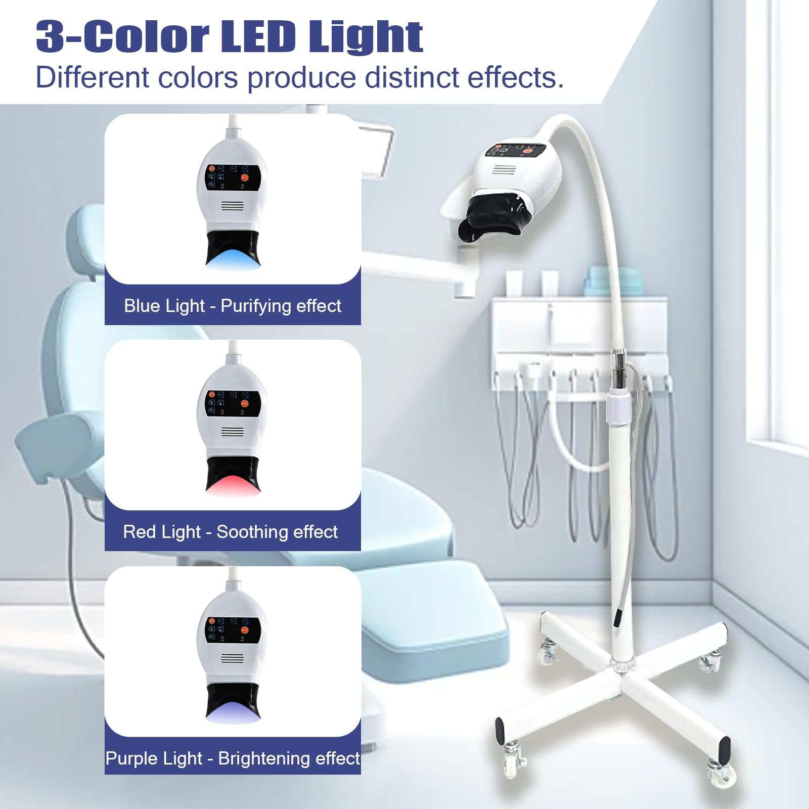 Sbiancamento dei denti – Dispositivo mobile a luce LED fredda con 8 lampadine, 3 impostazioni di illuminazione, altezza regolabile, timer da 30 minuti per sbiancamento dentale efficace