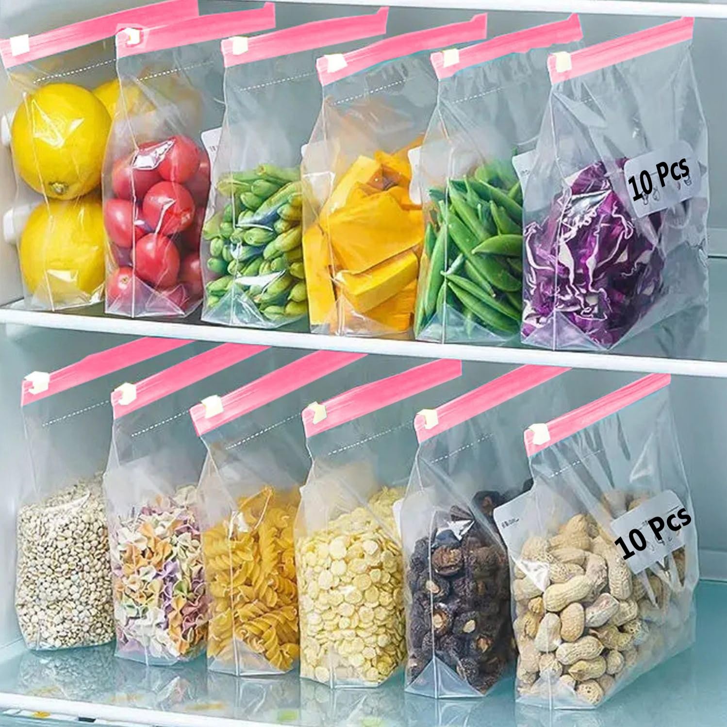ZUCLLSPA Vegetable Re-usable Jewellery Storage Bags Kitchen Refrigerator, Zip Lock Pouch Veg Food Covers Fridge, Fridge Storage Plastic Green Zipper, Plastic Bag-652, 25 x 25 Cm