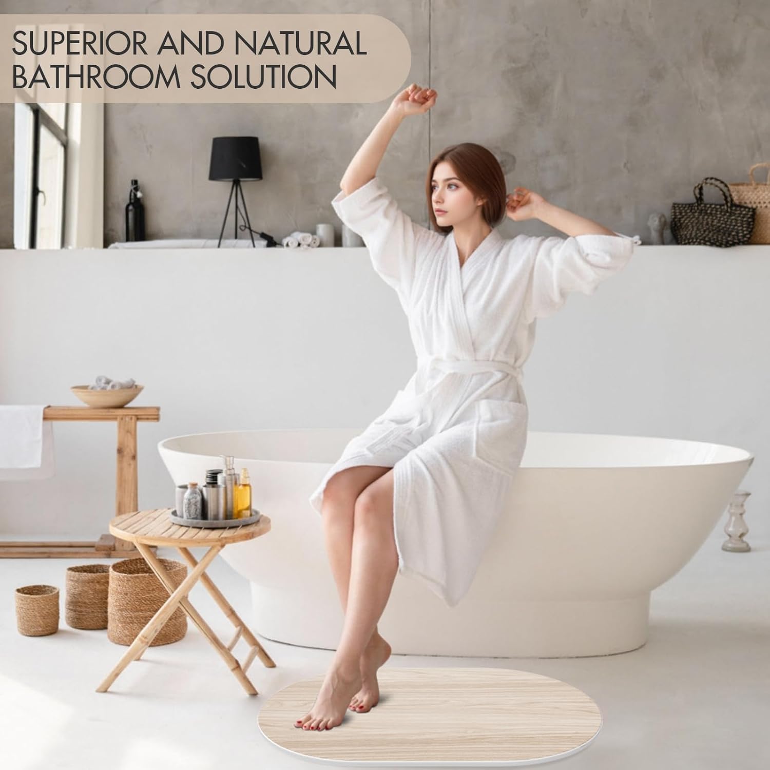 Stone Bath Mat for Bathroom|Diatomaceous Earth Bath Mat|Quick Dry Water Absorbing Bath Stone Mat Large|Non-Slip Bathroom Shower Rug|Easy to Clean (24×16'', Wood Grain, Oval) - Image 4