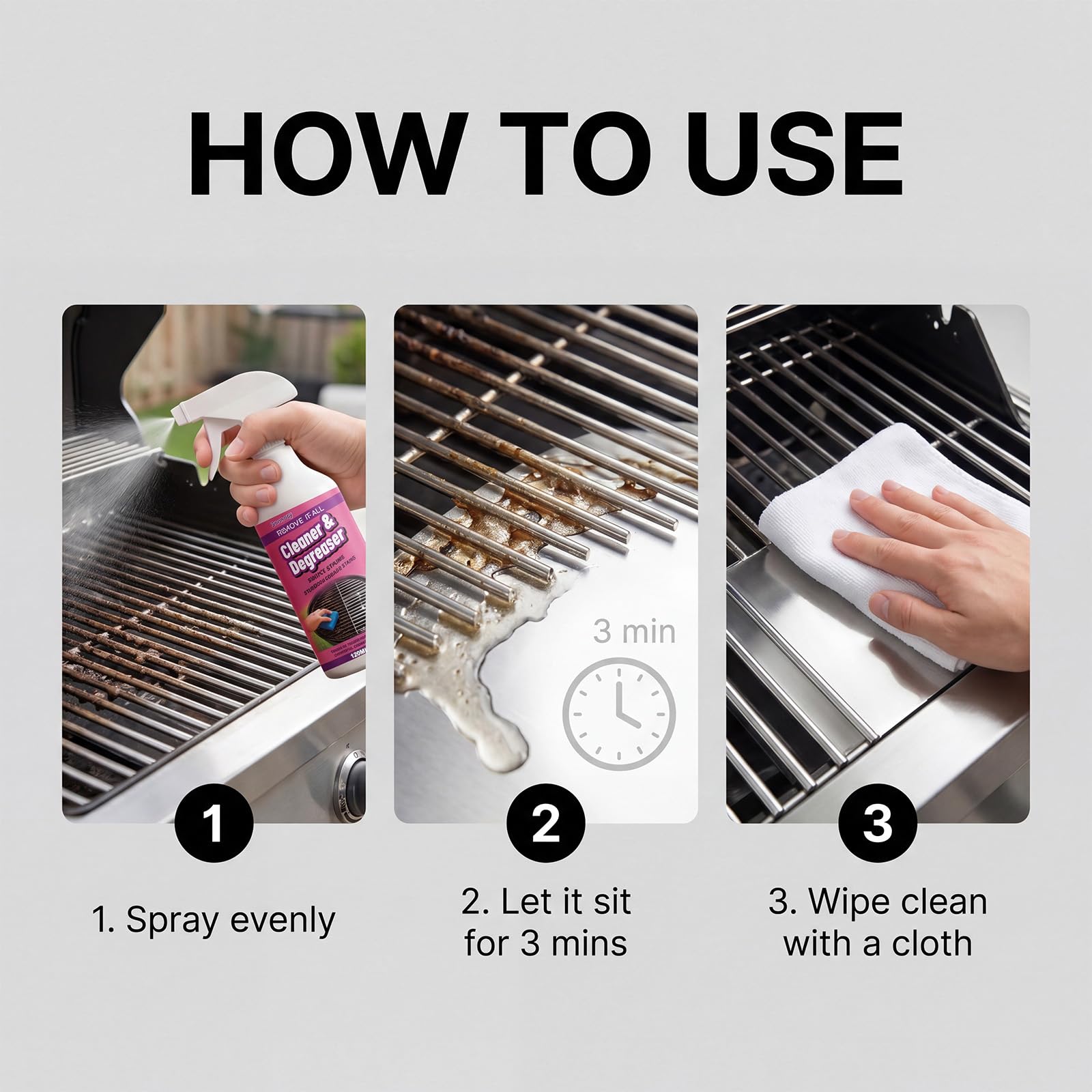 Schnell wirkendes, hochwirksames Grill-Entfettungsspray, entfernt eingebranntes Fett und Speisereste von Grillrosten und -gestellen, Edelstahlrosten, reinigt Außengrills, Oberflächen (6pcs)