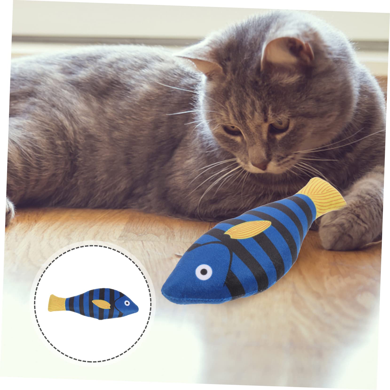 BESPORTBLE Jouet pour Chat à l'herbe à Chat Poisson en Peluche Bleu Tigre Jouet de Dentition Résistant et Divertissant