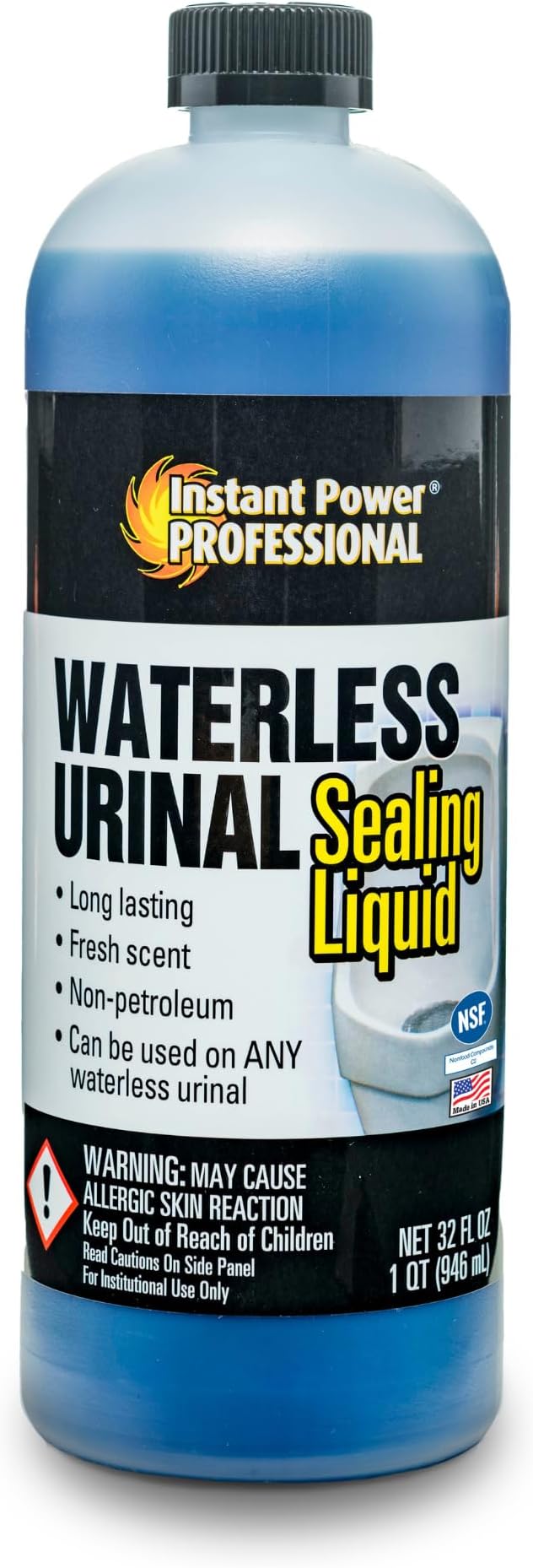 Instant Power Professional Waterless Urinal Sealing Liquid - Urine Remover for Stains and Odors, Urine Deordorizer, Bathroom Cleaning Supplies - 32 Fl Oz
