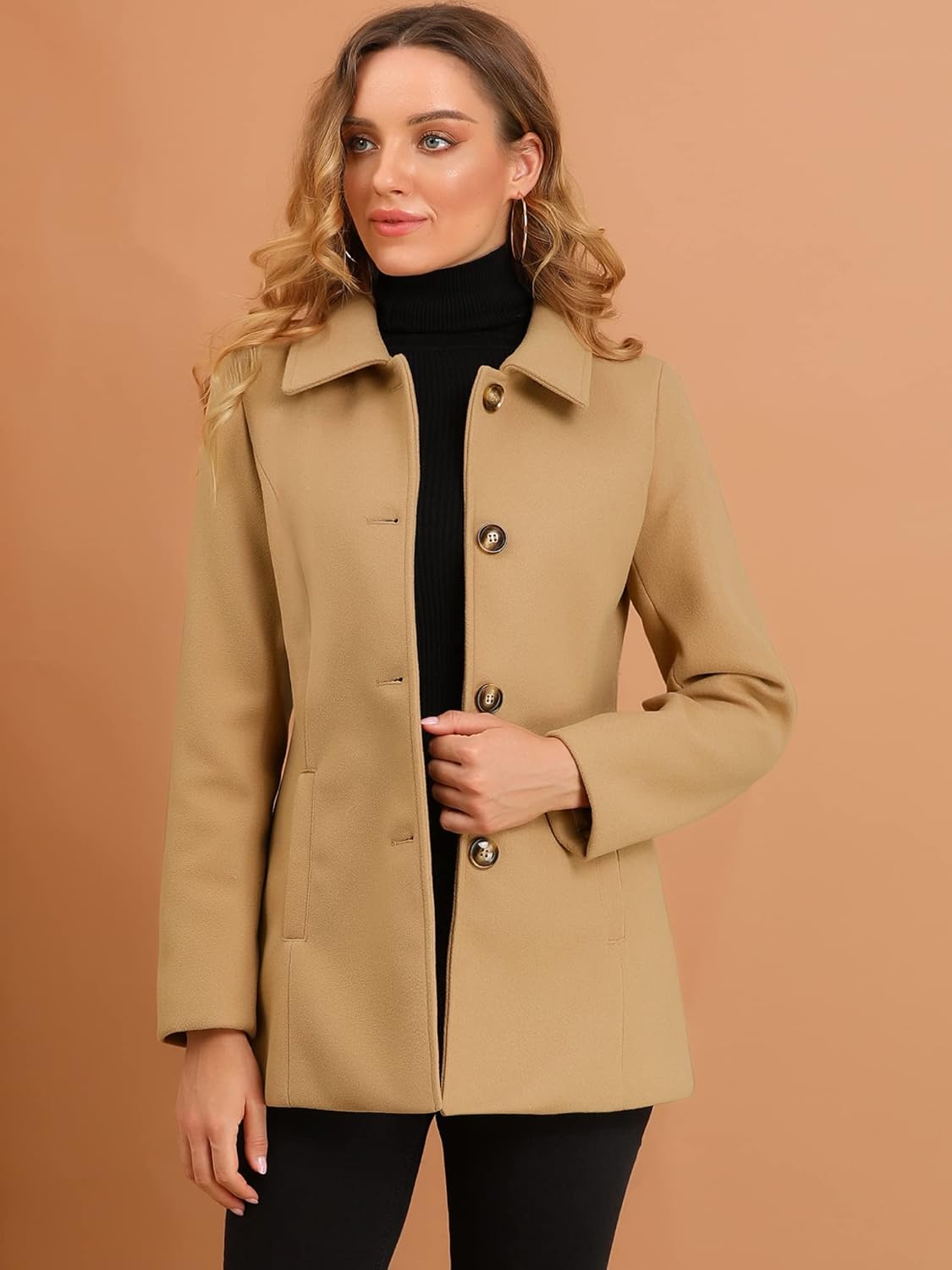 Allegra K Womens Work Office Winter Overcoat Single Breasted Point Collar Pea Coat - Image 2