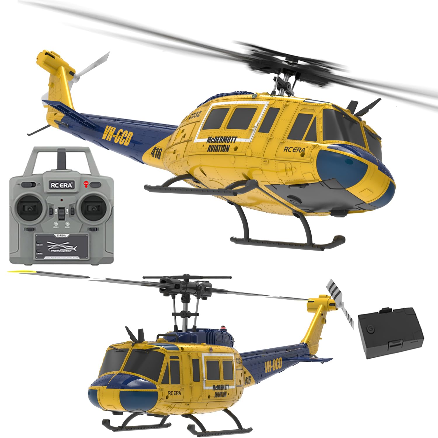 Ssccgym 315MM UH-1 Remote Control Helicopter Aircraft for Adults Expert 6CH C032 RC Heli Maintain Altitude Brushless Motor/Optical Flow Positioning/Fly Upside Down 3D Rolling RTF Yellow