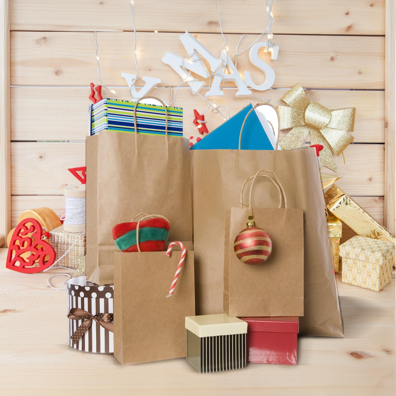 COGLARING 130 bolsas de papel marrón con asas, bolsas de regalo Kraft de varios tamaños a granel para pequeñas empresas, bolsas de compras, bolsas de venta al por menor, bolsas de fiesta, bolsas de