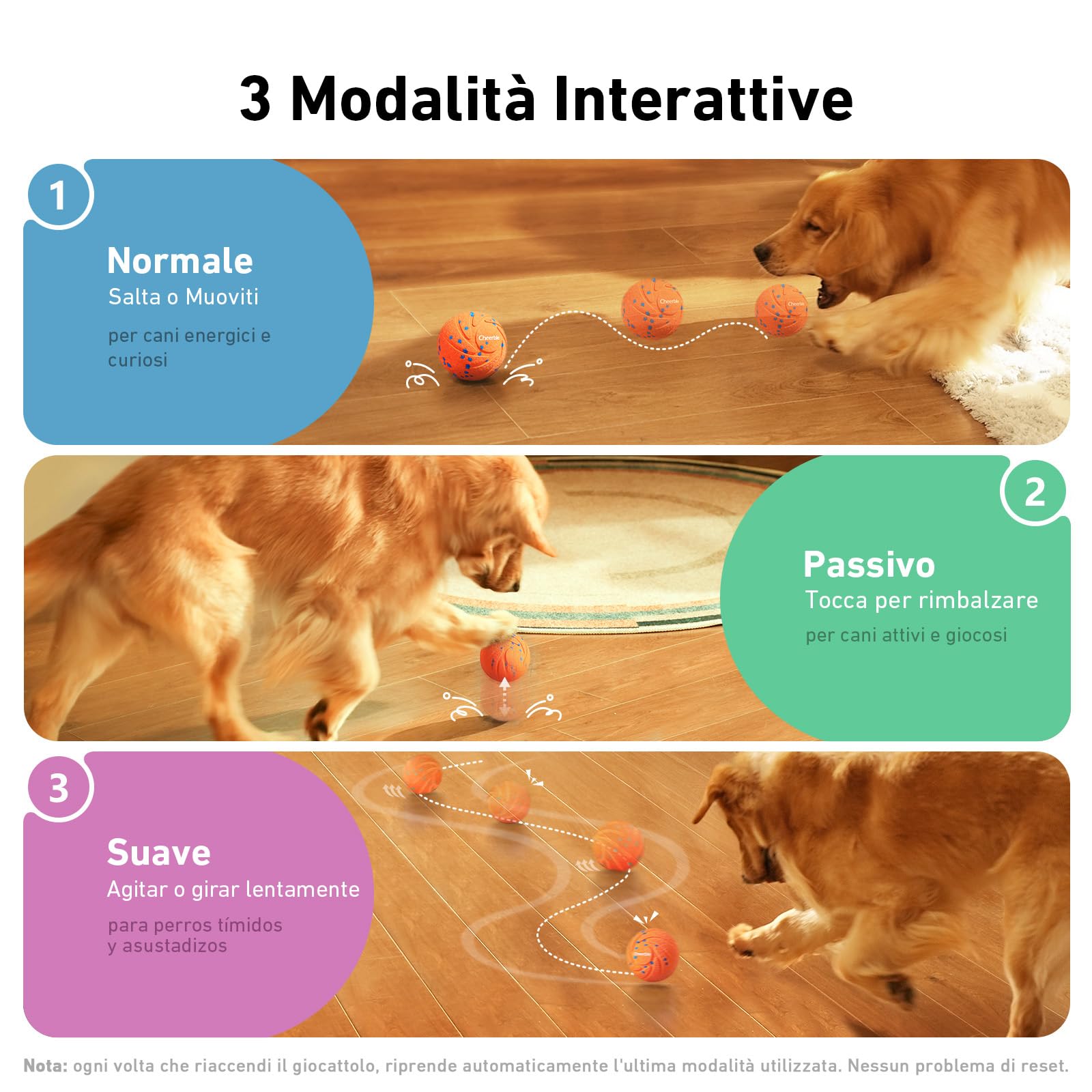 Cheerble Palla Interattiva per Cani - Wicked Ball Air Self Moving Dog Ball con 3 Modalità Interattive, Giocattolo Intelligente per Cani, Regalo di Compleanno con Luci a LED, Arancione