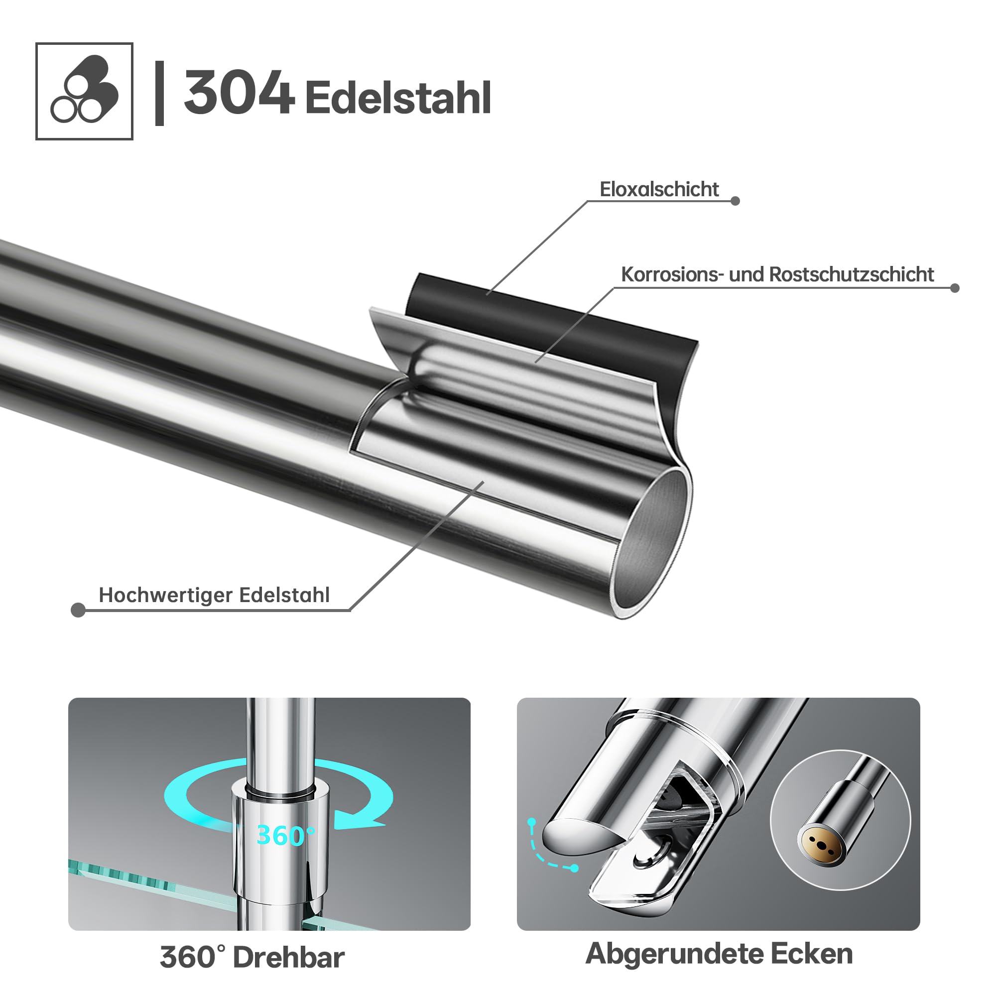 Deckenstütze 564 mm Duschstabilisator für Duschglas, Chrom