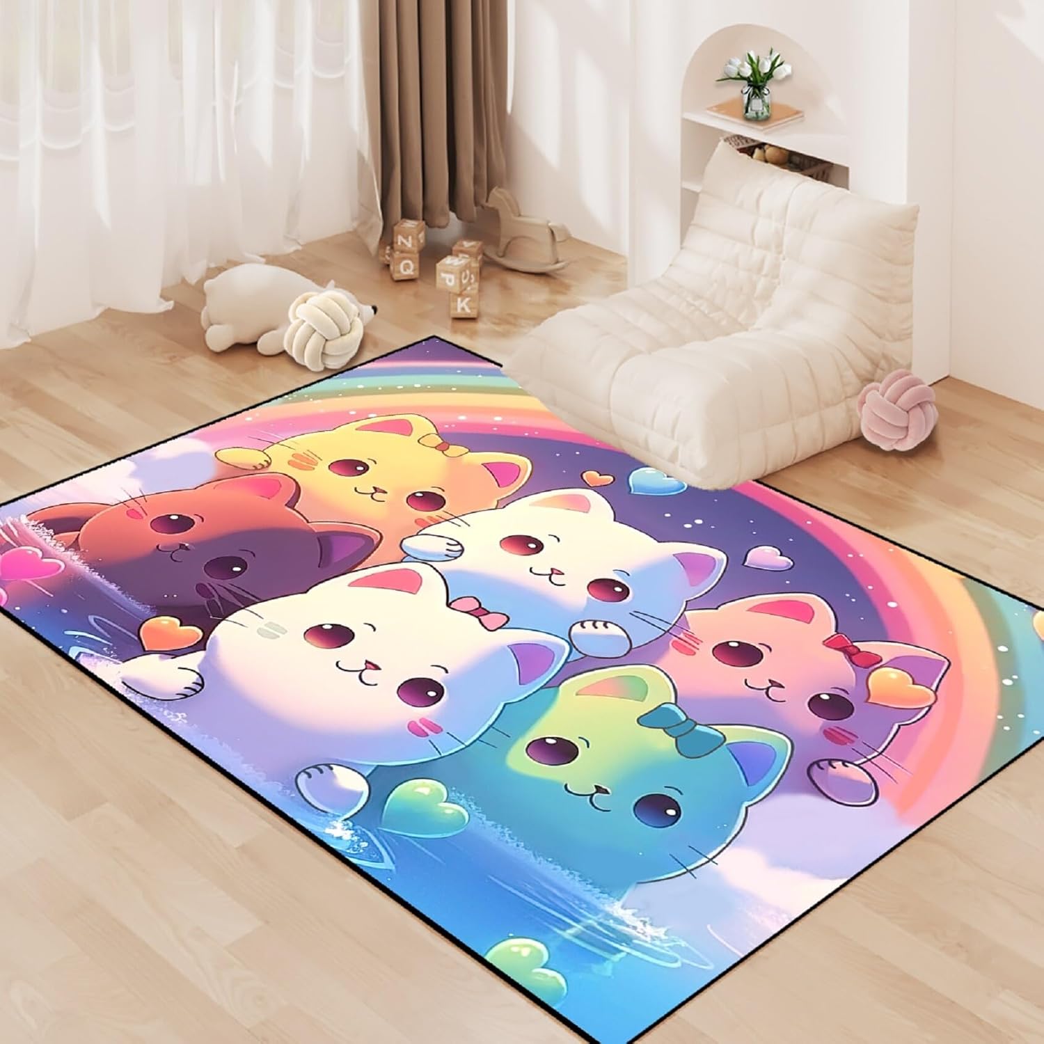 Rainbow Cat Comforter Twin Size & 2.5x4 Feet Rainbow Cat Rug for Girls