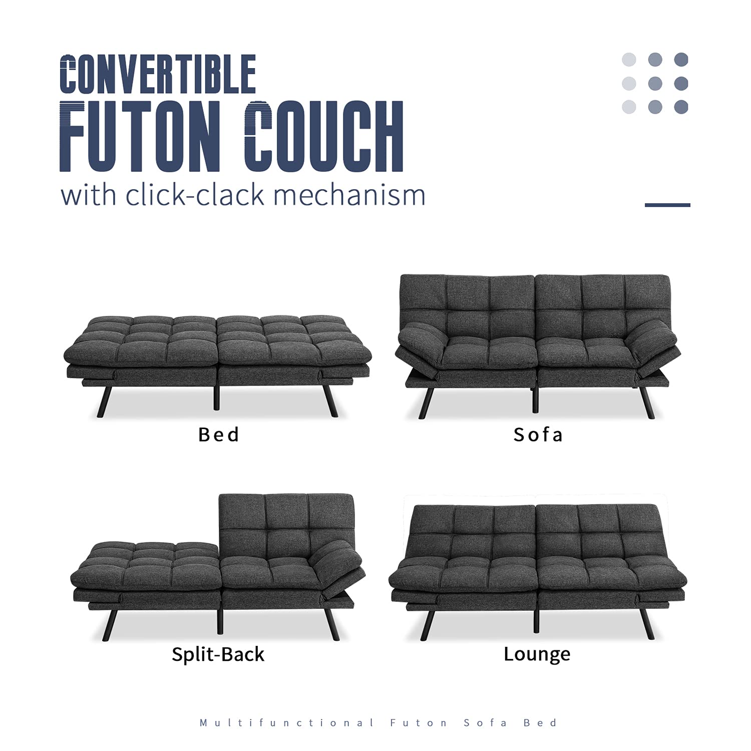 Futon Sofa Bed, Modern Convertible Futon Sleeper Couch Daybed with