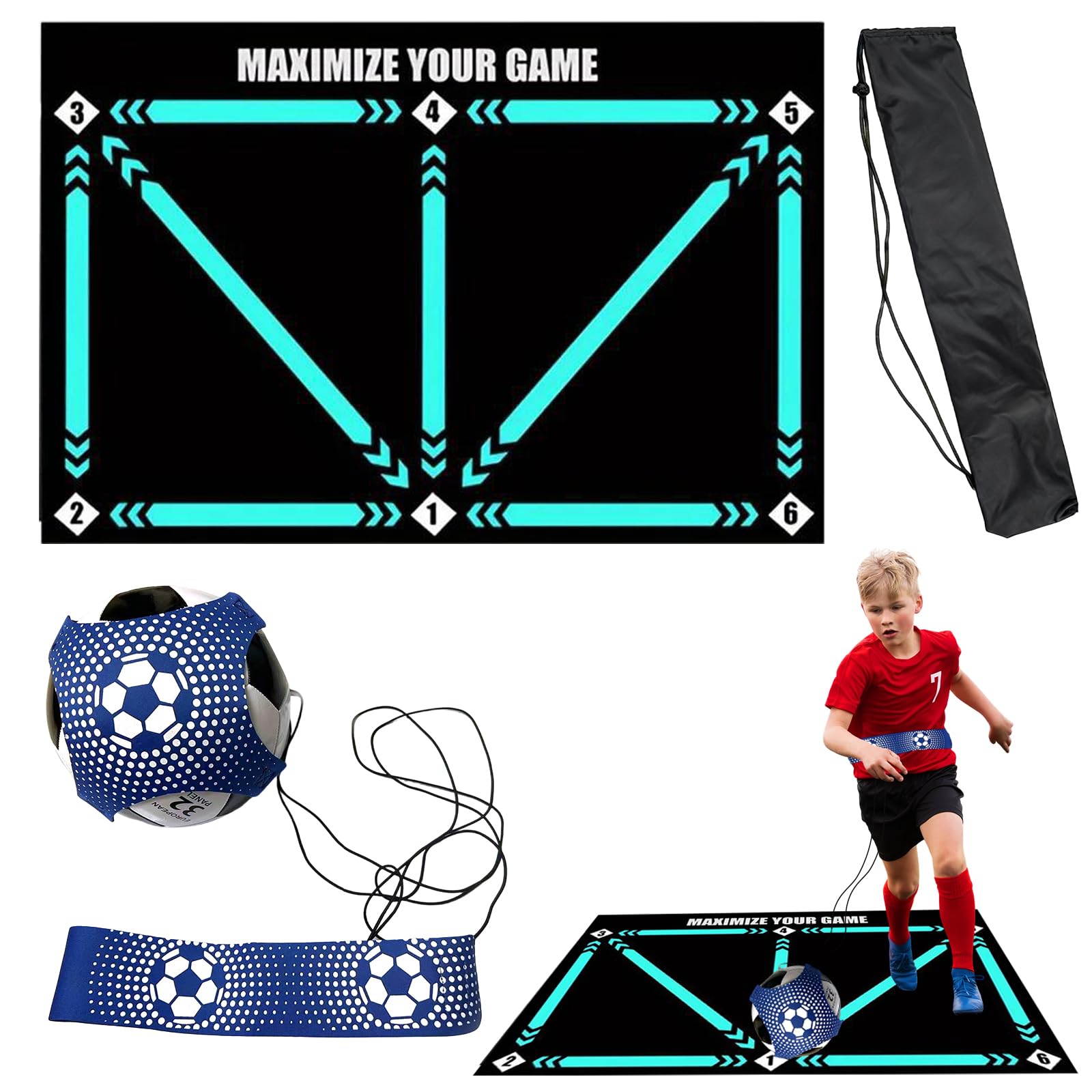 Tappetino Allenamento Calcio 90x60cm per Bambini e Adulti | Set con Cintura Regolabile Allungabile e Sacca di Trasporto | Tappetino in Diatomee Antiscivolo per Migliorare Controllo Palla e Dribbling