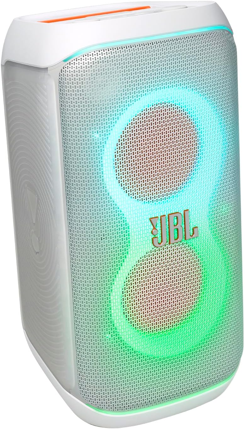 JBL Partybox 120 Wireless Bluetooth 160W Party Speaker, AI Sound Boost, Futuristic Light Show, Upto 12Hrs Playtime,Multispeaker Connection by Auracast, Guitar & Mic Input, Splashproof (White)