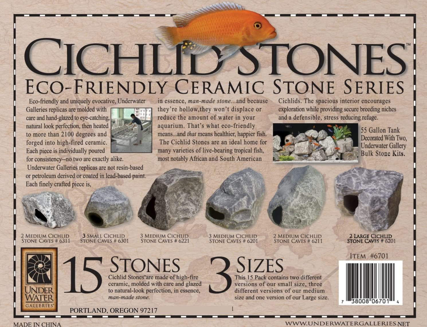 AUG6701 15-Pack Cichlid Stone Aquarium Rock Caves