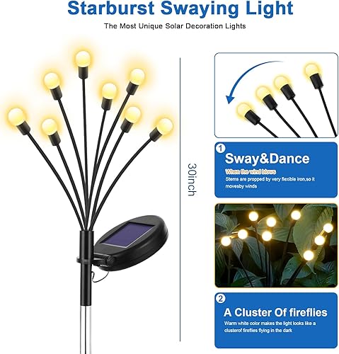 Miniatura 3 de Luces de jardín - Luz solar de luciérnaga mejorada que se balancea con el viento, exterior, exterior, patio, camino, alambre de hierro de alta