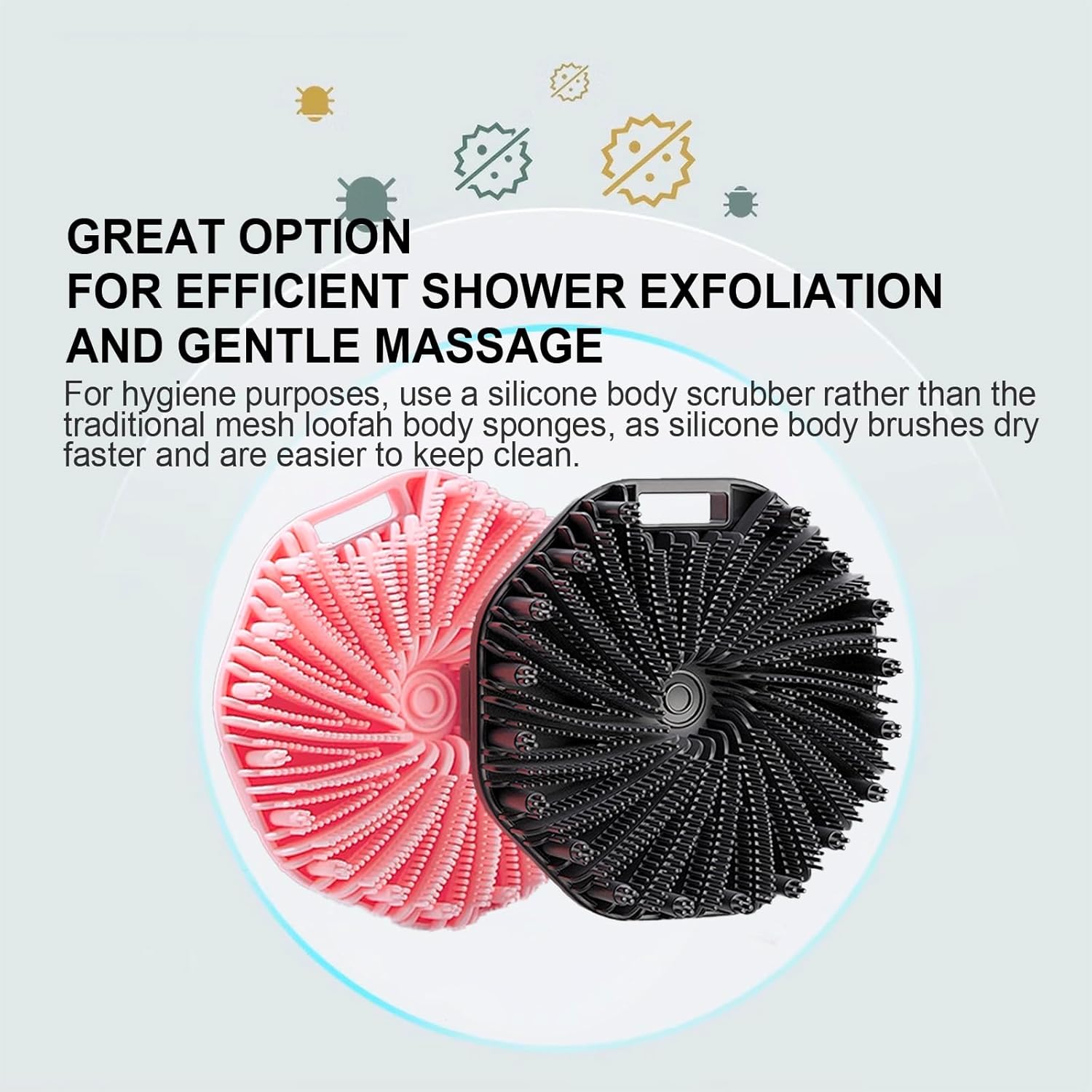 Silicone Body Scrubber, Exfoliating Body Scrubber for Sensitive Skin, Non-Slip Shower Scrubber for Body, Silicone Body Brush for Showering, Charcoal, Effective Showering Exfoliation, Gentle Massage - Image 3