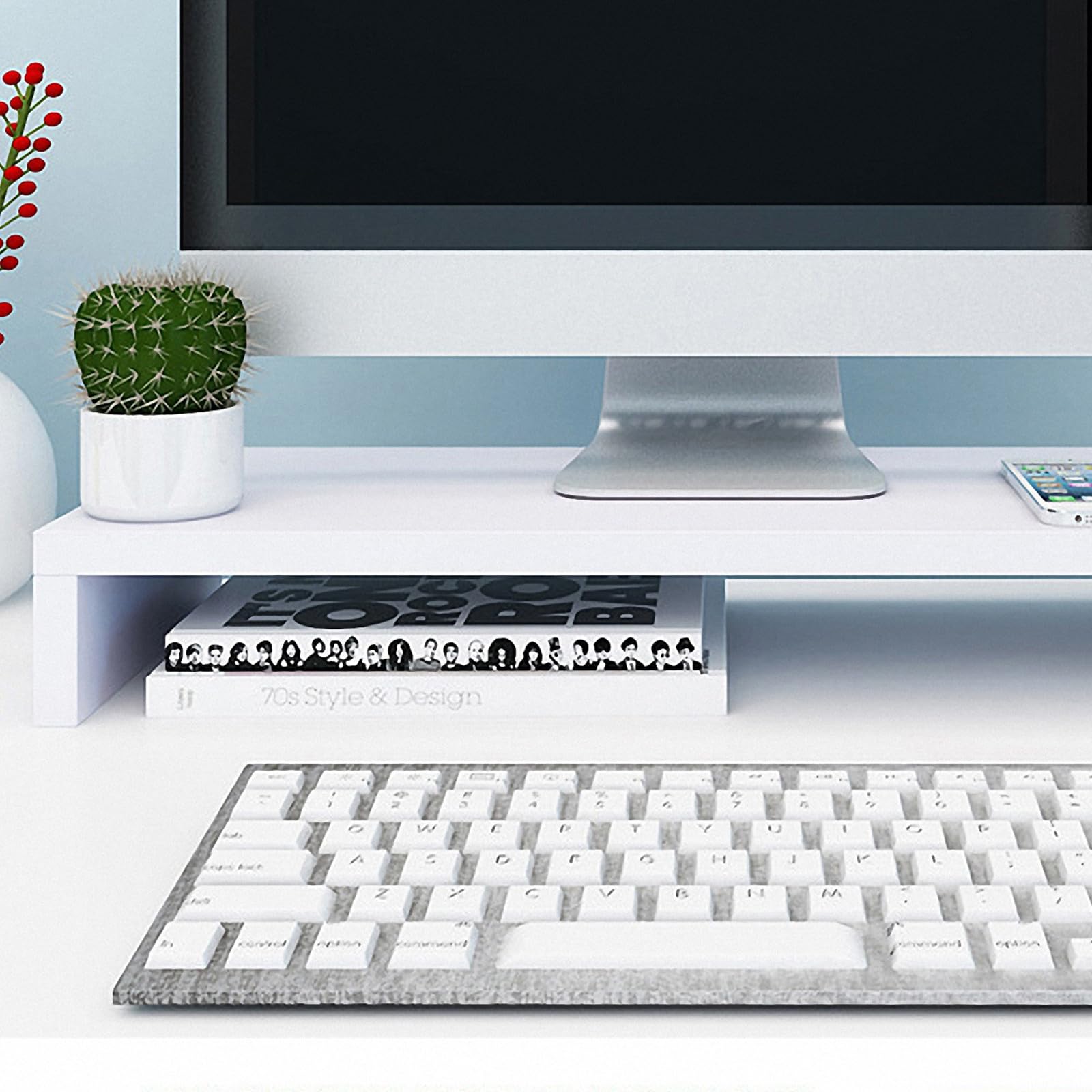 COLLBATH Soporte Elevador para Monitor de Madera Blanco de Escritorio