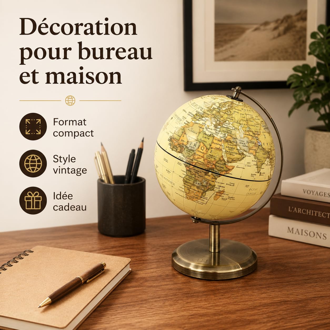 Exerz 14cm Globe Carte en Français- Mini Globe Terrestre Antique Couleur Vintage