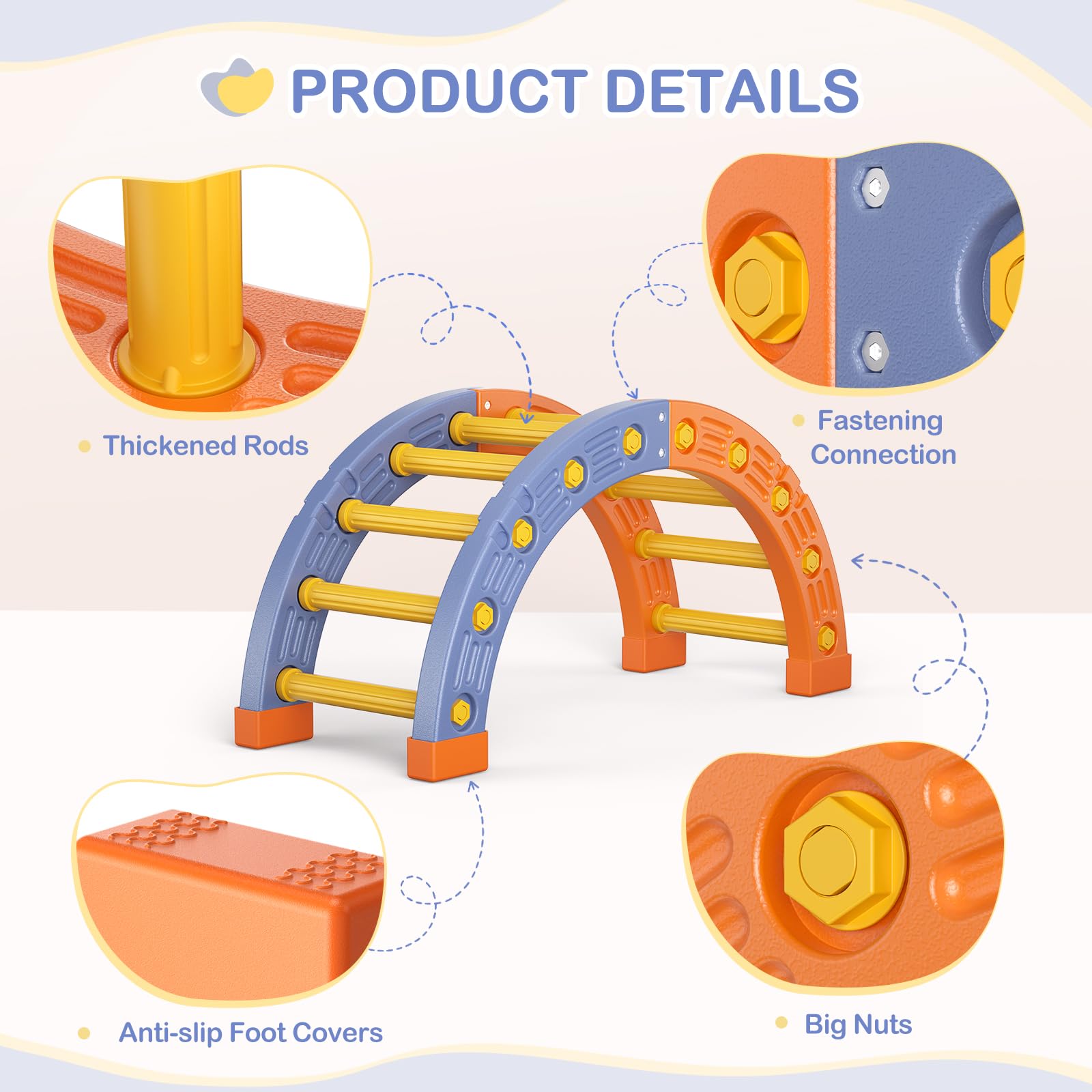Montessori Ensemble de cadres d'escalade pour l'intérieur, triangle d'escalade avec demi-cercle, housse en plastique, salle de gymnastique d'escalade pour bébé, bleu orange 003