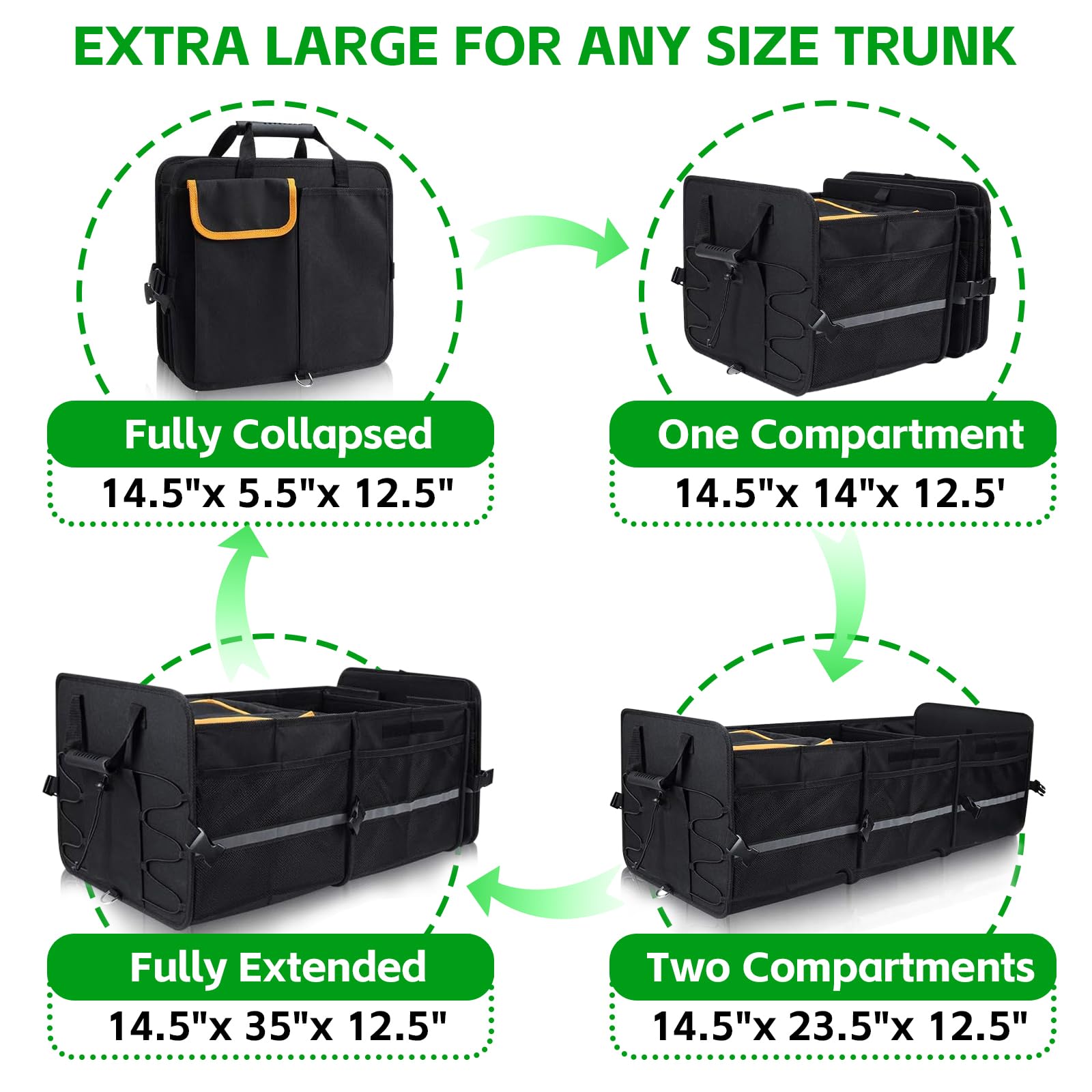LIROPAU Organizador plegable para maletero de coche, con bolsa térmica aislada a prueba de fugas, múltiples compartimentos con separadores extraíbles, tapa plegable, organizador de maletero con gran