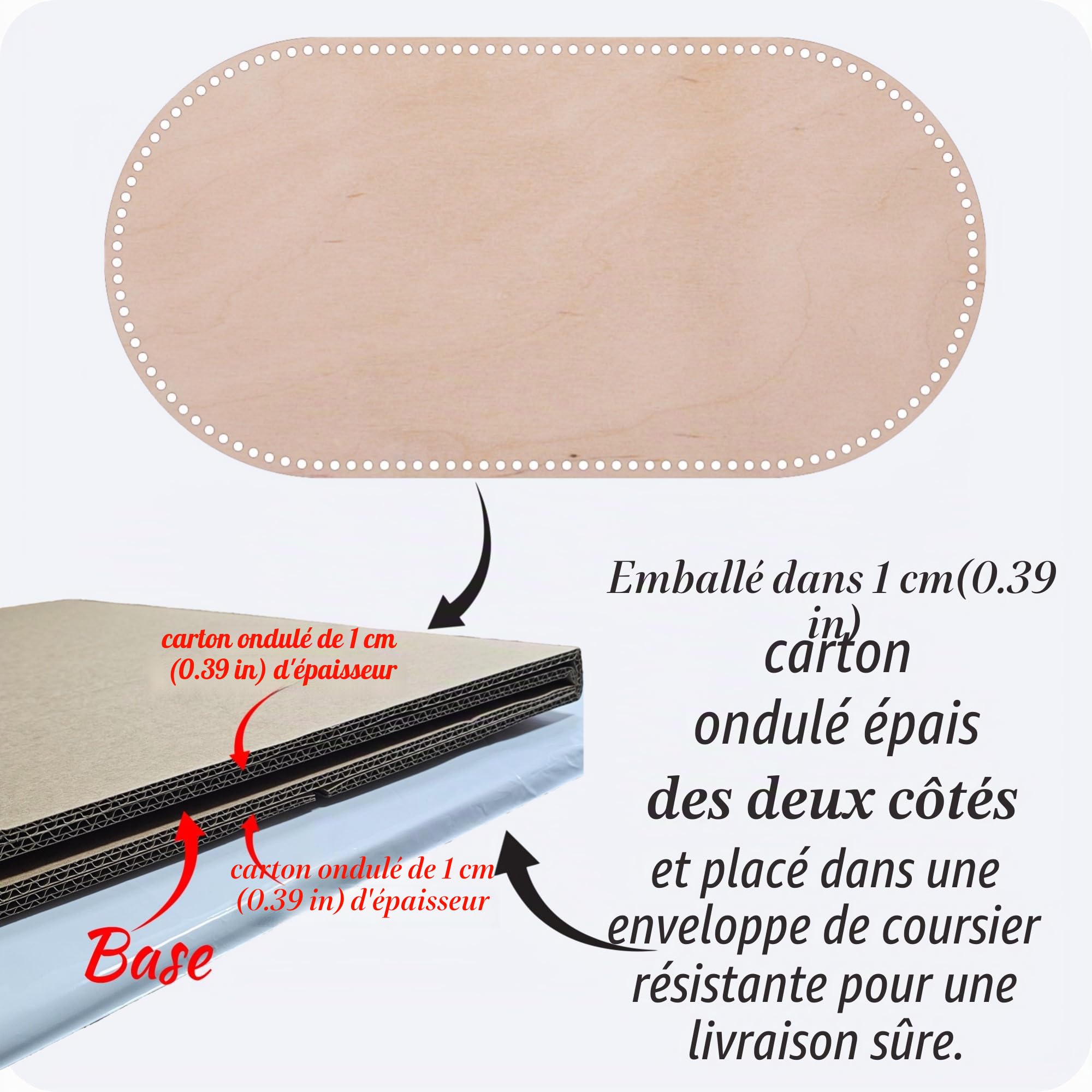 Base Ovale en Bois pour Panier Moïse au Crochet, Fond pour Couffin au Crochet, Trous de 10 mm, 85x50cm