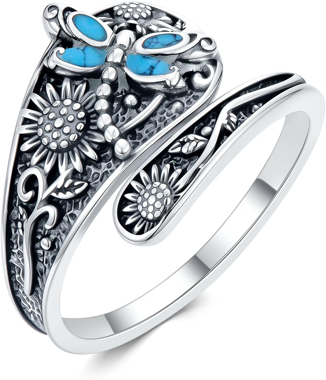 JKR Turquoise Spoon Rings for Women Sterling Silver Vintage Antique Thumb Ring Boho Jewelry Anniversary Birthday Gift for Wife Her Mom