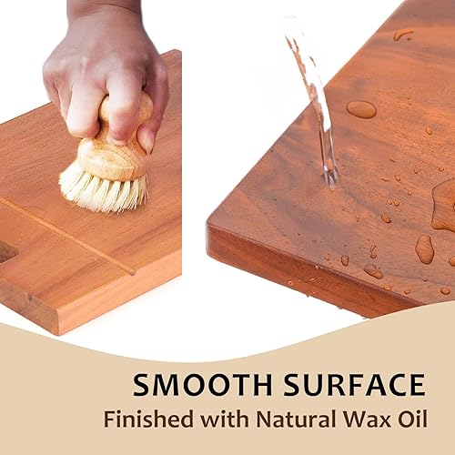 Miniatura 5 de LUBAN Tabla de cortar de madera de caoba, tablas de cortar de madera maciza para cocina, tabla de cortar gruesa y grande con asa, tabla de cortar de