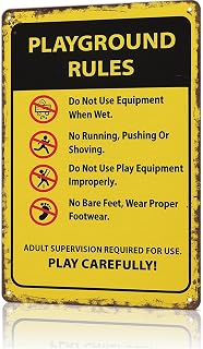 Funny Metal Signs poster Playground Rules Vintage Wall Art for Office Dorm bedroom Bar Garage Decor 8X12inch
