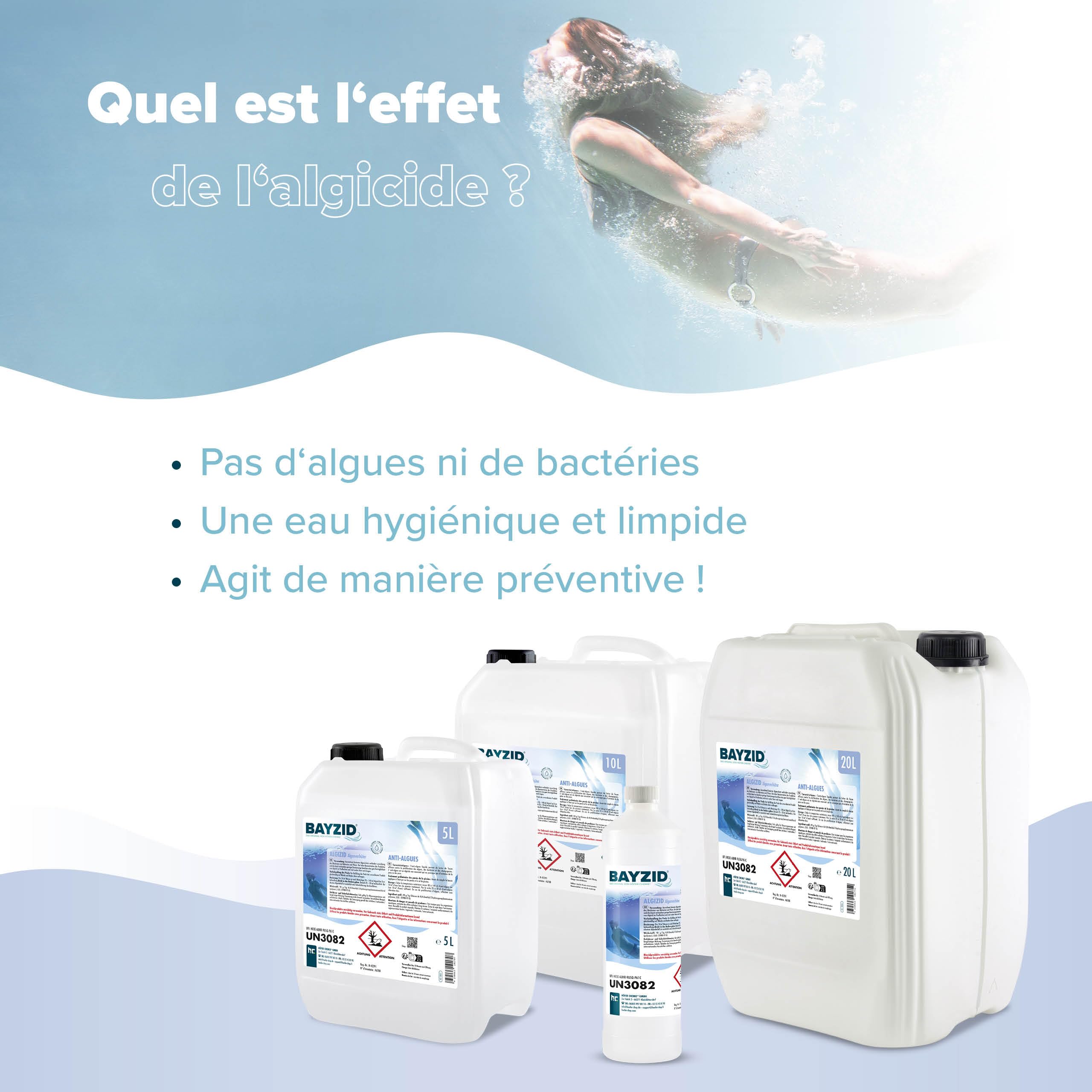 Höfer Chemie 1 x 5 L BAYZID® Algicide Anti Algue pour Piscine - Anti-Algues Non Moussant à Double Action Curative et Préventive - Efficace Contre Bactéries et Champignons