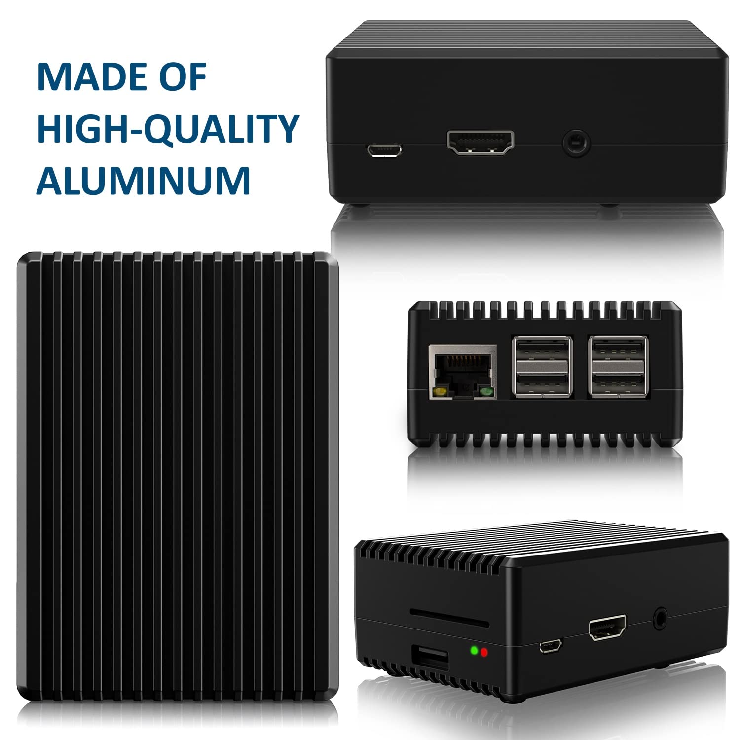 Miuzei Alluminio Case per Raspberry Pi 3b 3b+ con 5.1v 3a Alimentatore con Interruttore On/Off,Micro USB,Raffreddamento Passivo Case compatibile con Raspberry Pi Modello 3b 3b+