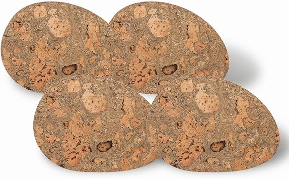 Casafina 16.75 x 12.25 Set of 4 Egg Shape Placemats - Cork Collection, Iceberg Grey | Heat Safe Tableware | Natural Portuguese Cork Material | Restaurant Quality Serveware