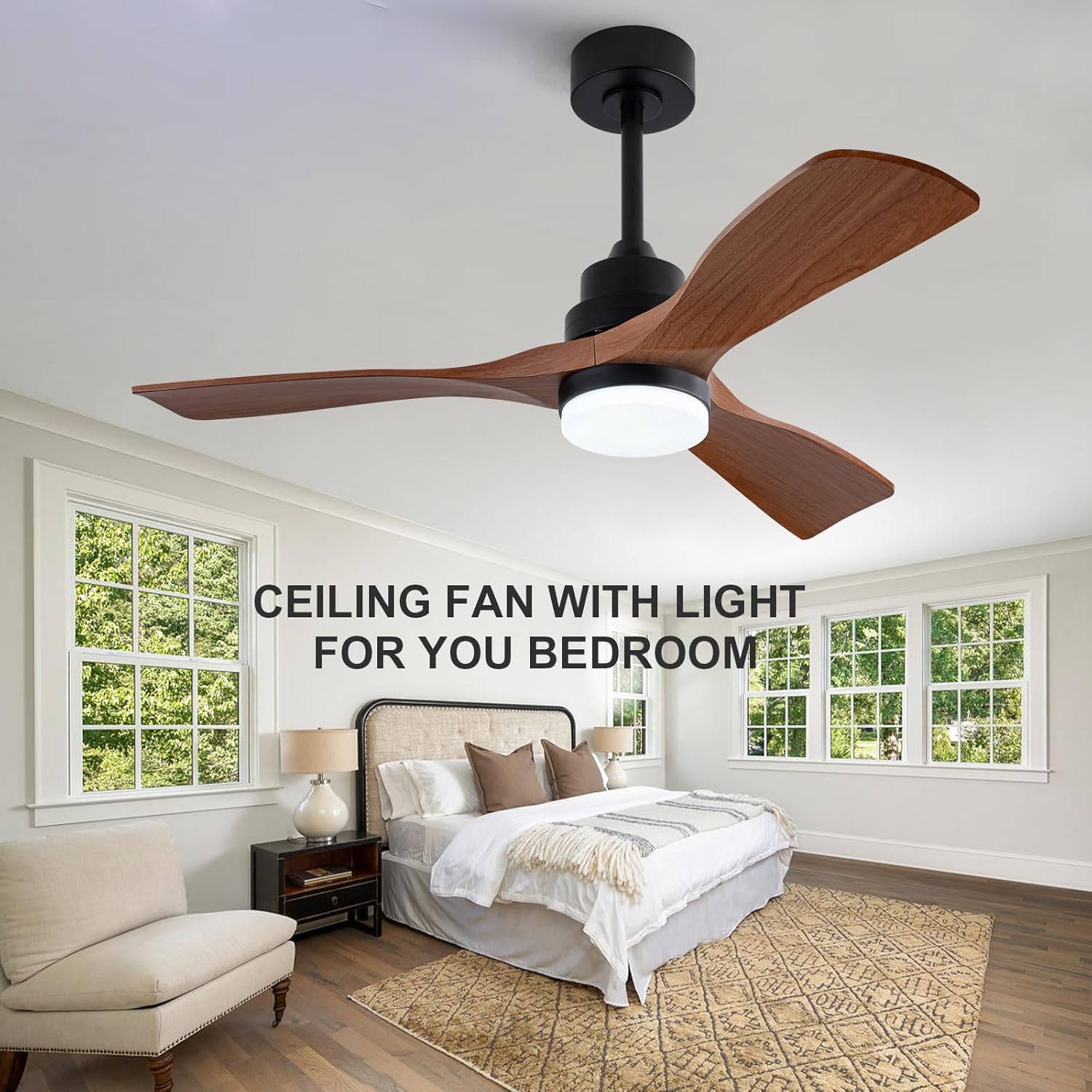42 Inch Ceiling Fans with Lights and Remote, ABS Blades, Dimmable and Quiet Reversible DC Motor, Brown Modern Ceiling Fan with Light for Outdoor Indoor Bedroom Living Room(Not Solid Wood)